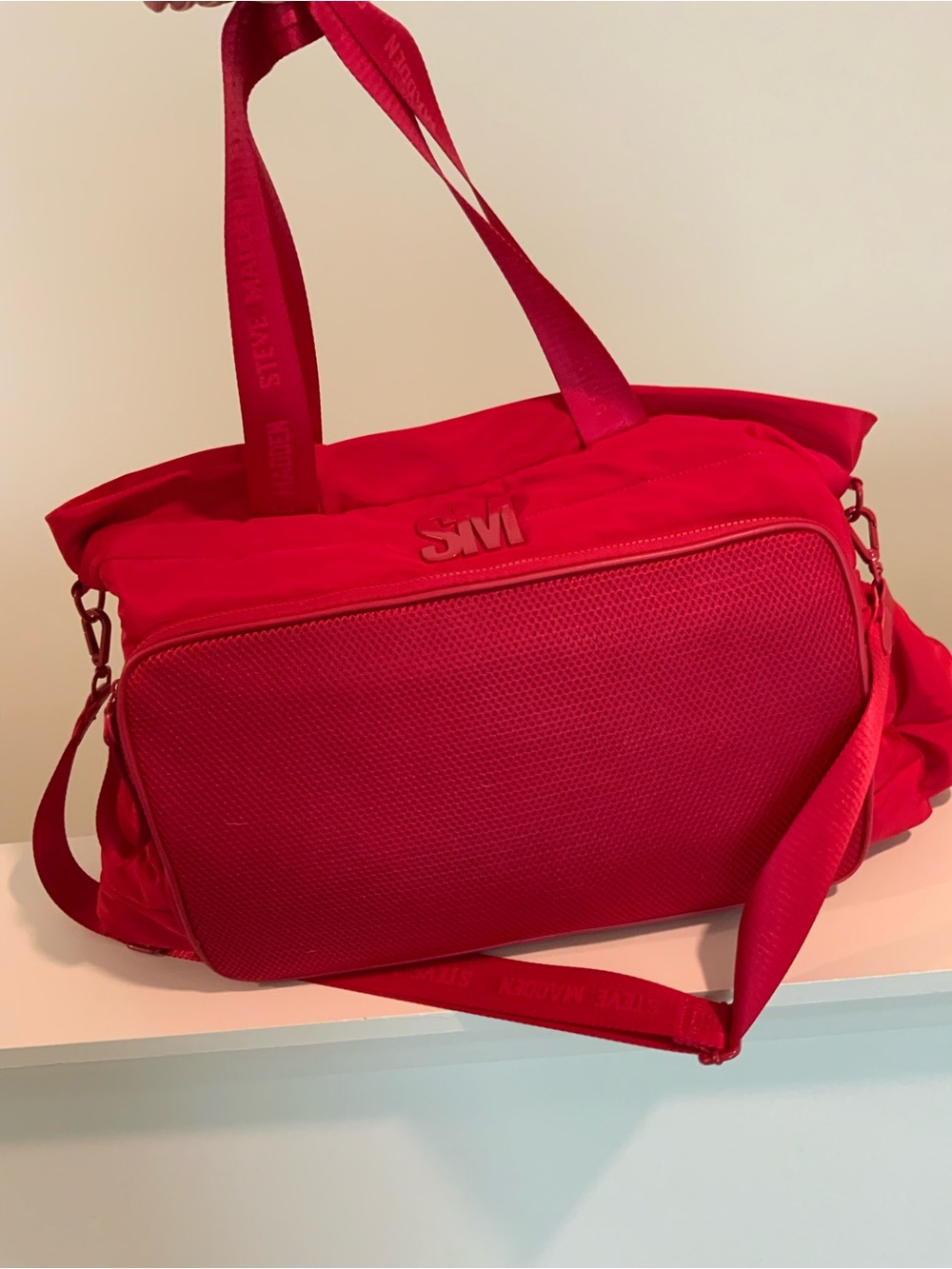 Steve Madden Red Travel Tote with Front Zip Pocket